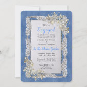 Denim mit Cream Blume Lace and Pearls Einladung (Vorderseite)