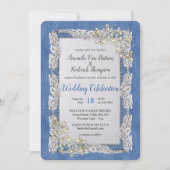 Denim mit Cream Blume Lace and Pearls Einladung (Vorderseite)