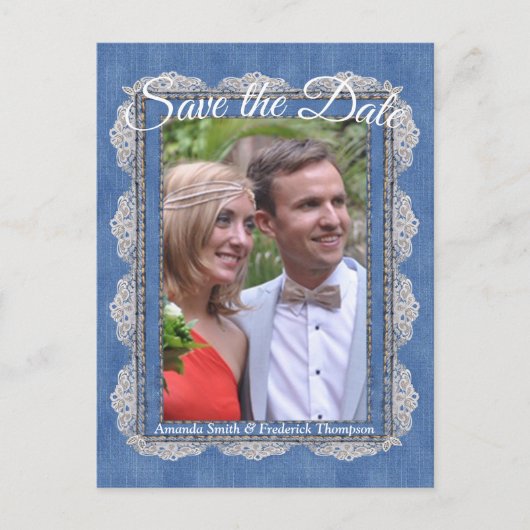 Denim mit Cream Blume Lace Ankündigungspostkarte (Vorderseite)