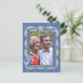 Denim mit Cream Blume Lace und einem Kitten Ankündigungspostkarte (Stehend Vorderseite)