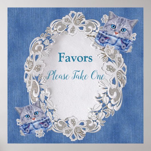 Denim mit Cream Blume Lace und Kittens Poster (Vorne)