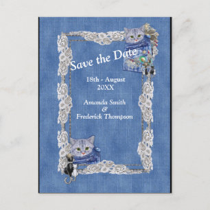 Denim mit Cream Blume Lace und Kostümschmuck Ankündigungspostkarte