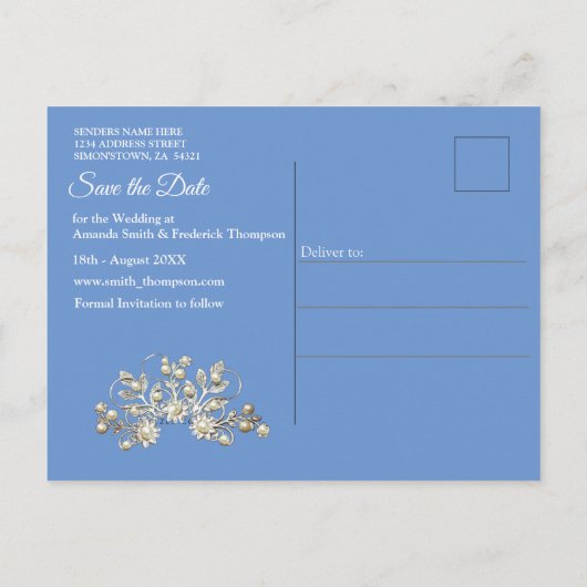 Denim mit Cream Blume Lace und Kostümschmuck Ankündigungspostkarte (Rückseite)