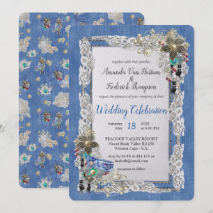 Denim mit Cream Blume Lace und Kostümschmuck Einladung