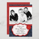 Denim mit Red and White Polka Dot Foto Weihnachten (Vorne/Hinten)