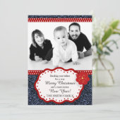 Denim mit Red and White Polka Dot Foto Weihnachten (Stehend Vorderseite)