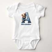 Denim Monogram A Teddy Bear Baby Strampler (Vorderseite)