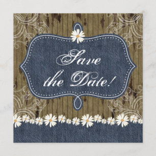 Denim n Daisies Save the Date Wood laden Western e
