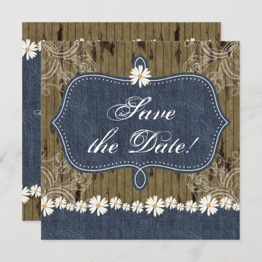 Denim n Daisies Save the Date Wood laden Western e (Vorne/Hinten)