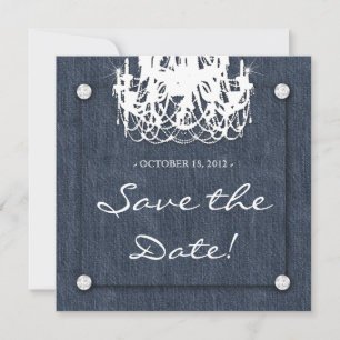 Denim n Diamonds Hochzeits-Einladung Kronleuchter  Save The Date