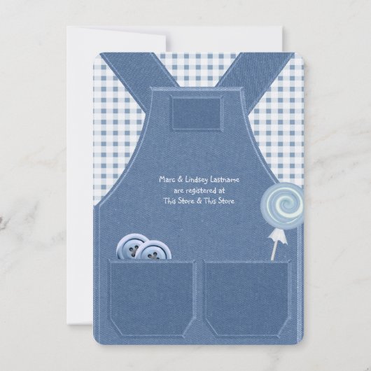 Denim Overalls als Button Blue Niedlich Einladung (Rückseite)
