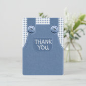 Denim Overalls als Button Dankeschön-Karte Niedlic Einladung (Stehend Vorderseite)