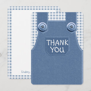 Denim Overalls als Button Dankeschön-Karte Niedlic Einladung