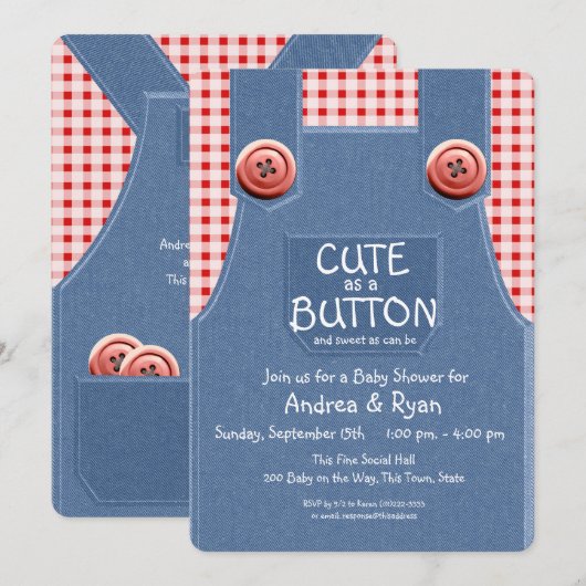 Denim Overalls als Button Niedlich Einladung (Vorne/Hinten)