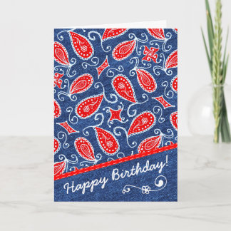 Denim Paisley Niedlich Floral Red White and Blue J Karte