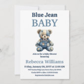 Denim Patchwork Bear Boy Blue Jean Baby Shower Einladung (Vorderseite)