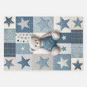 Denim Patchwork Bear Napkins Geschenkpapier Set (Vorderseite 3)