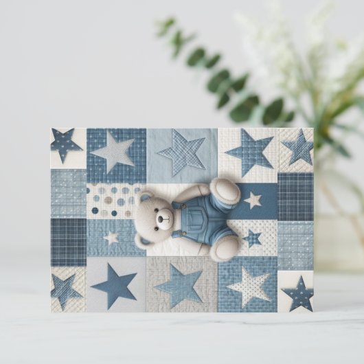 Denim Patchwork Bear Thank You Card Dankeskarte (Stehend Vorderseite)