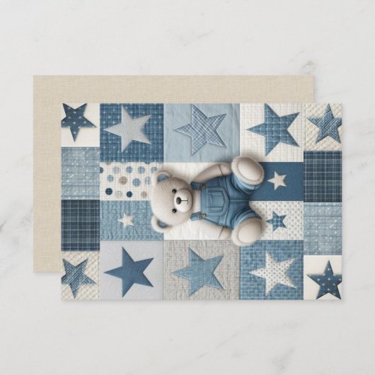 Denim Patchwork Bear Thank You Card Dankeskarte (Vorne/Hinten)