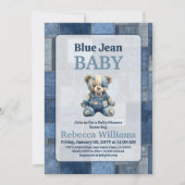 Denim Patchwork Bear Toy Blue Jean Baby Shower Einladung (Vorderseite)