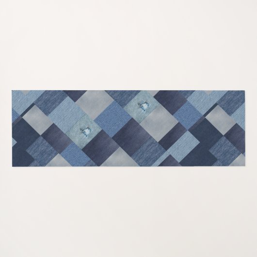 Denim Patchwork Blue Fabric Yogamatte (Rückseite (Horizontal))