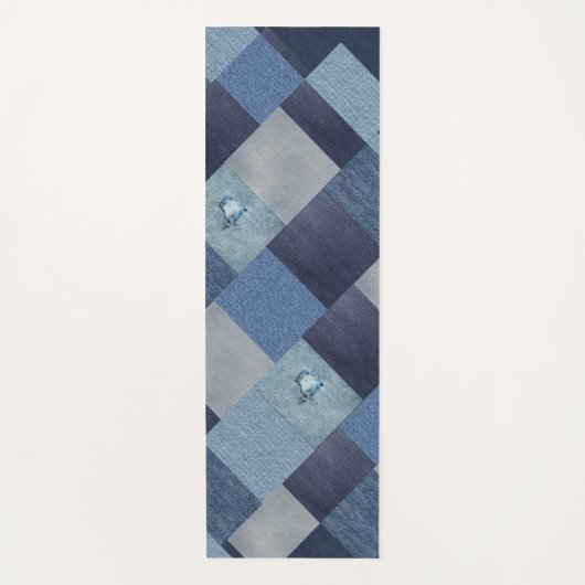 Denim Patchwork Blue Fabric Yogamatte (Vorderseite)