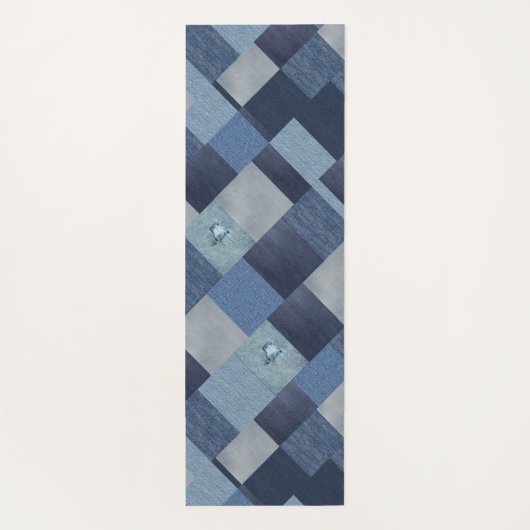 Denim Patchwork Blue Fabric Yogamatte (Rückseite)