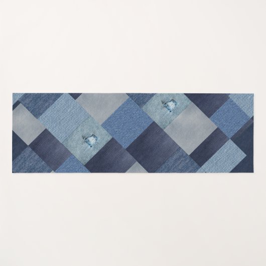 Denim Patchwork Blue Fabric Yogamatte (Vorderseite (Horizontal))
