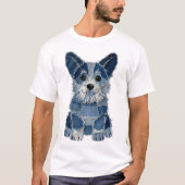Denim-Patchwork-Corgi-Hund T-Shirt (Vorderseite)