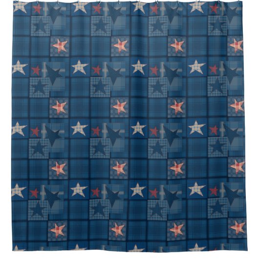 Denim Patchwork Duschvorhang (Vorderseite)