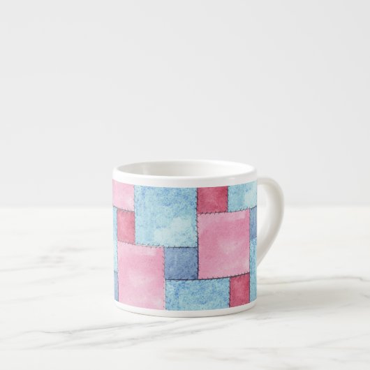 Denim Patchwork Espresso Tasse, Pinks, Blues Espressotasse (Vorderseite Rechts)