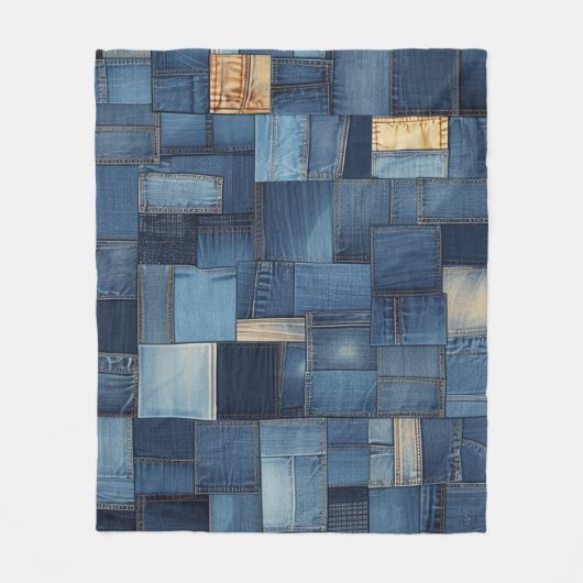 Denim Patchwork Fleecedecke (Vorderseite)