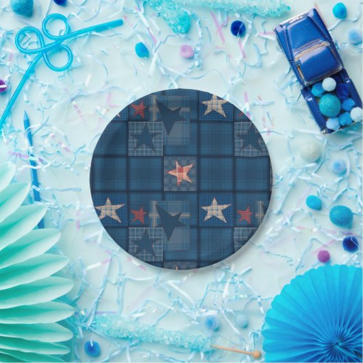 Denim-Patchwork-Gefälligkeitsbox Pappteller (Party)