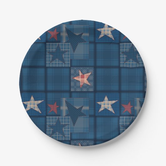 Denim-Patchwork-Gefälligkeitsbox Pappteller (Vorderseite)