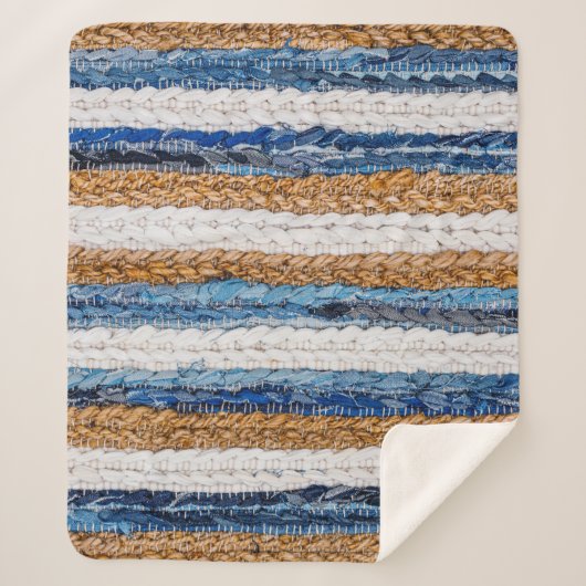 Denim Patchwork: gerecycelt Jeans Teppich. Sherpadecke (Vorderseite)