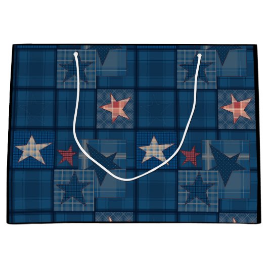 Denim Patchwork Große Geschenktüte (Vorderseite)