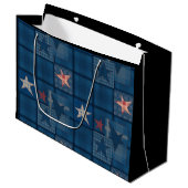 Denim Patchwork Große Geschenktüte (Vorderseite Schrägansicht)