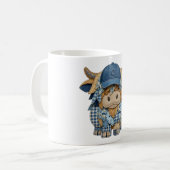 Denim-Patchwork-Hochlandkuh Kaffeetasse (Vorderseite Links)