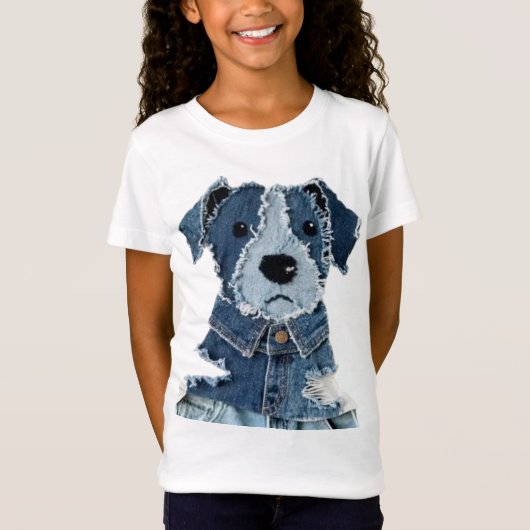 Denim-Patchwork-Hund T-Shirt (Vorderseite)