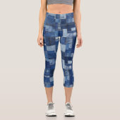 Denim Patchwork, in Blautönen, benutzerdefinierter Capri Leggings (Vorderseite)