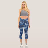 Denim Patchwork, in Blautönen, benutzerdefinierter Capri Leggings (Vorderseite)
