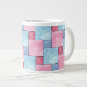 Denim Patchwork Jumbo Tasse, Pinks, Blues Jumbo-Tasse