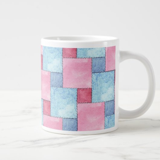 Denim Patchwork Jumbo Tasse, Pinks, Blues Jumbo-Tasse (Rechts)