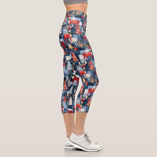 Denim Patchwork Karierte Weihnachtsbaumen & Reinde Capri Leggings (Rechts)