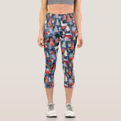 Denim Patchwork Karierte Weihnachtsbaumen & Reinde Capri Leggings (Vorderseite)