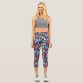 Denim Patchwork Karierte Weihnachtsbaumen & Reinde Capri Leggings (Vorderseite)