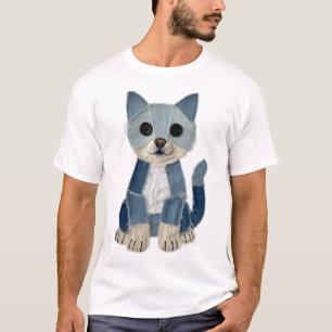 Denim-Patchwork-Katze T-Shirt