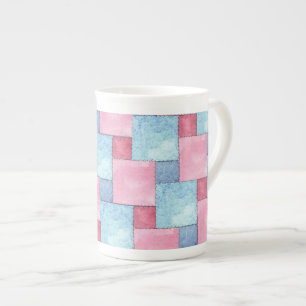 Denim Patchwork Knochen China Tasse, Pinks, Blues Porzellantasse