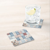 Denim Patchwork Koala - Square Paper Coaster Rechteckiger Pappuntersetzer (Vor Ort)