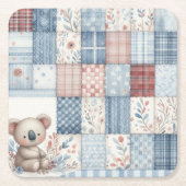 Denim Patchwork Koala - Square Paper Coaster Rechteckiger Pappuntersetzer (Vorderseite)